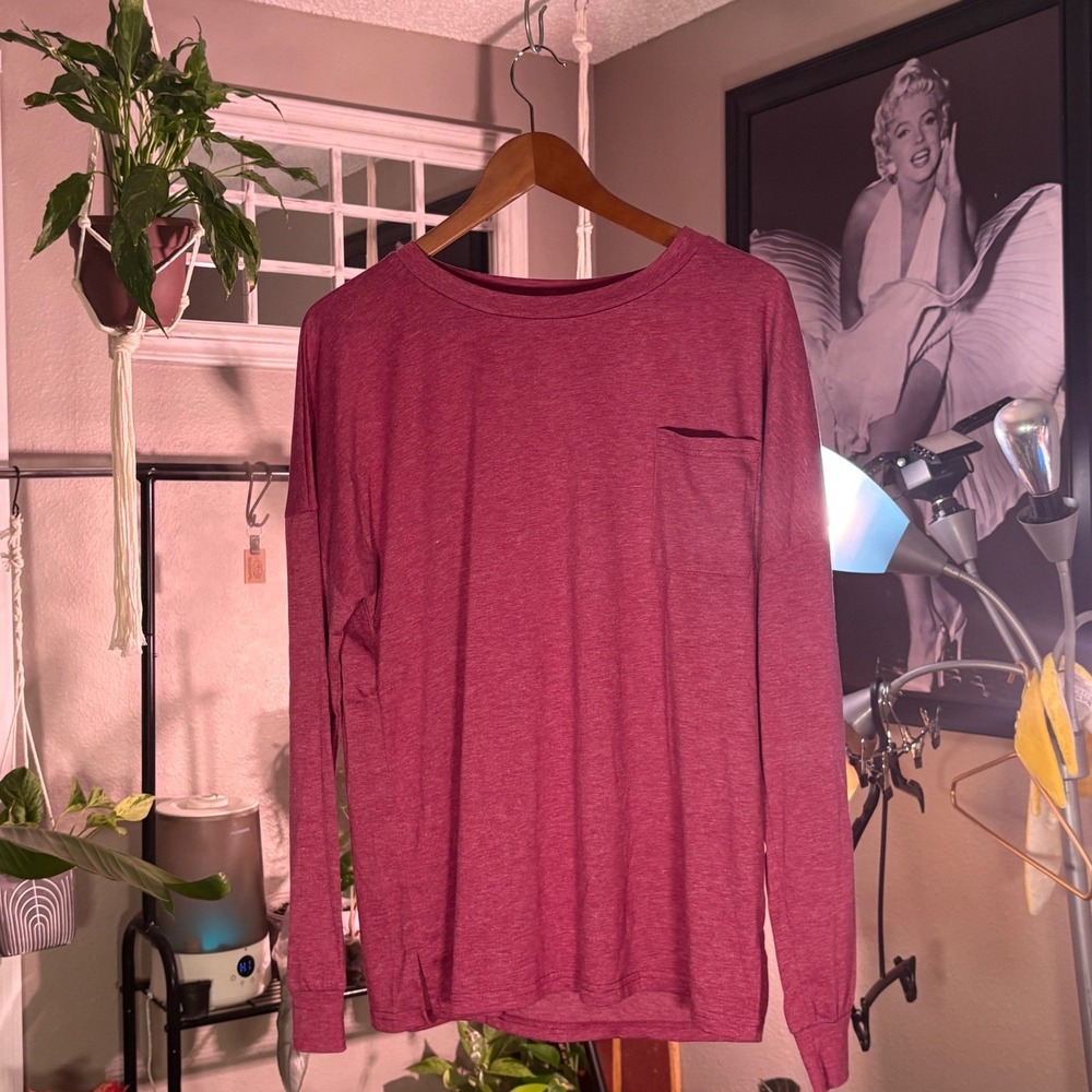 Women's‎ Long Sleeve Pocket Tee – Burgundy – Size XL